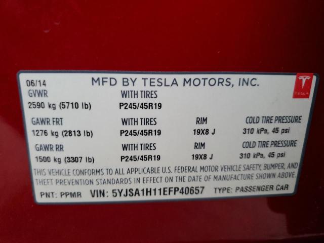 5YJSA1H11EFP40657 - 2014 TESLA MODEL S Qırmızı foto 10