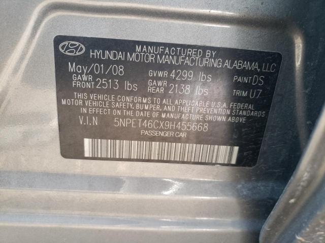 5NPET46CX9H455668 - 2009 HYUNDAI SONATA GLS GRAY photo 10