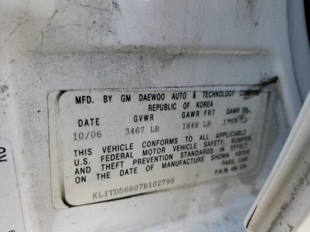 KL1TD56607B102799 - 2007 CHEVROLET AVEO BASE WHITE photo 10