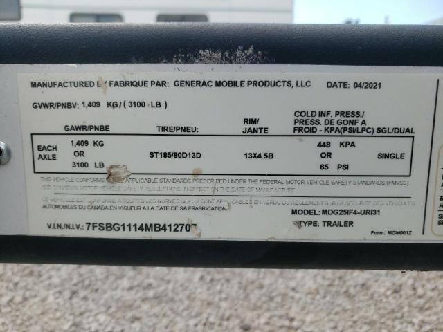 7FSBG1114MB412707 - 2021 OTHR GENERATOR WHITE photo 10