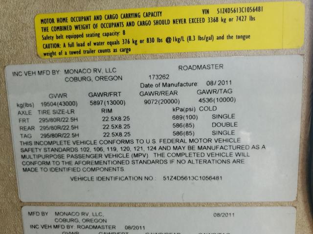 51Z4D5613C1056481 - 2012 ROADMASTER RAIL MTRHM 黑色 照片 10