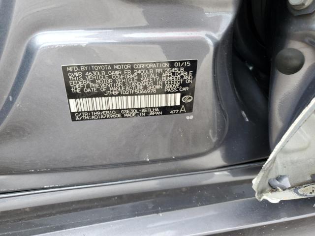 JTHBF1D21F5066978 - 2015 LEXUS IS 250 GRAY photo 10