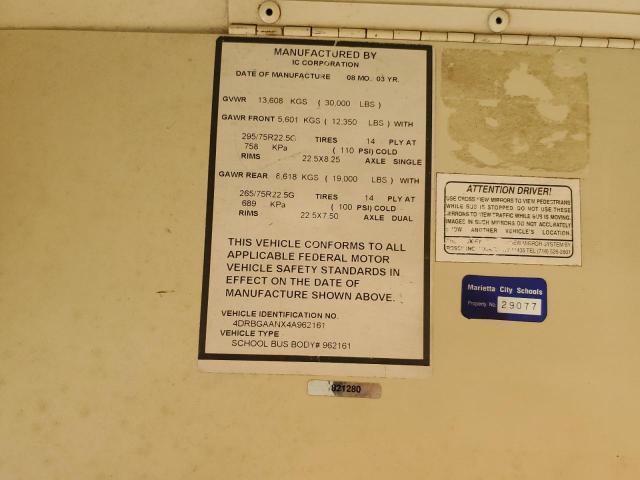 4DRBGAANX4A962161 - 2004 IC CORPORATION 3000 YELLOW photo 10