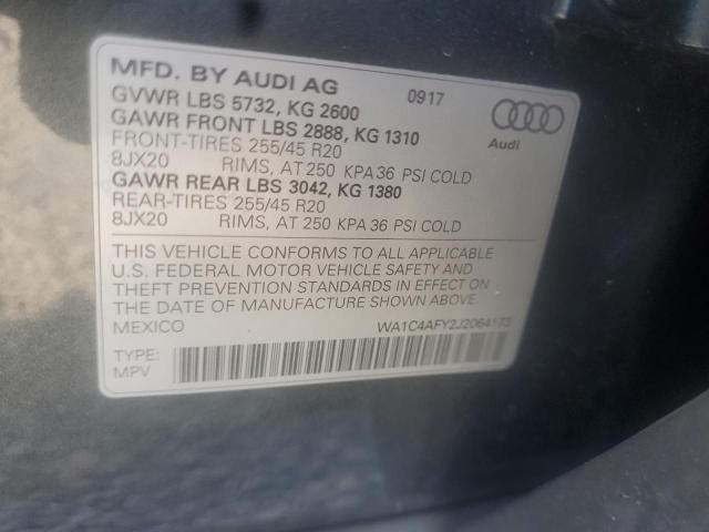 WA1C4AFY2J2064173 - 2018 AUDI SQ5 PRESTI GRAY photo 10