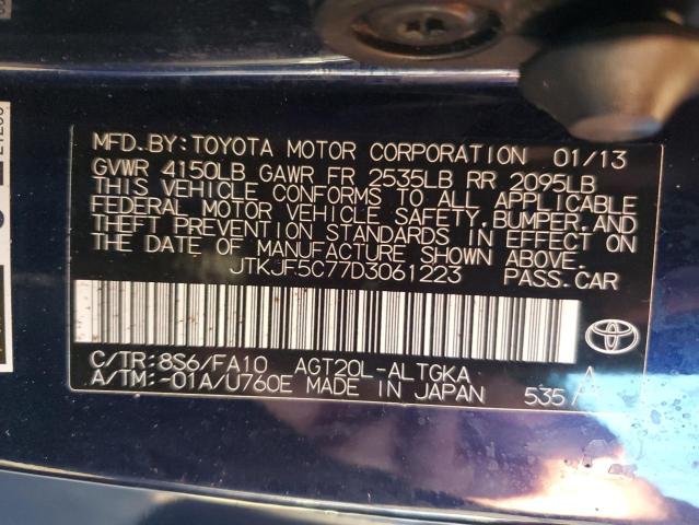 JTKJF5C77D3061223 - 2013 TOYOTA SCION TC BLUE photo 10