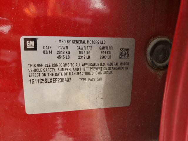 1G11C5SLXEF238497 - 2014 CHEVROLET MALIBU 1LT RED photo 10