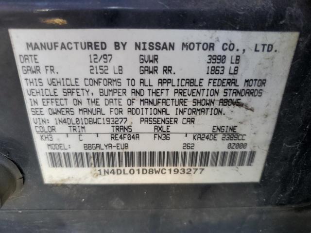 1N4DL01D8WC193277 - 1998 NISSAN ALTIMA XE BLACK photo 10