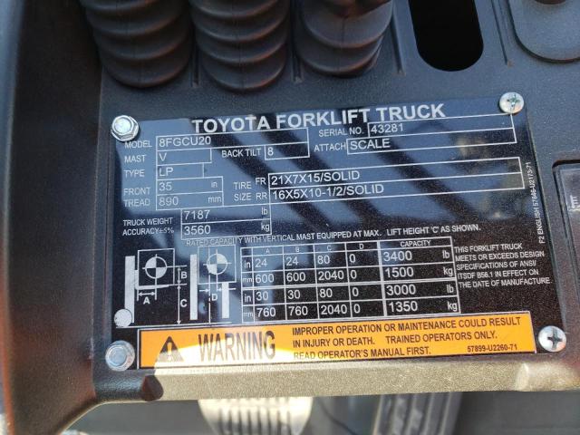 43281 - 2013 TOYOTA FORKLIFT ORANGE photo 10