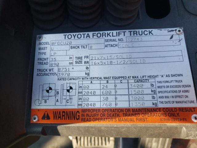 32743 - 2011 TOYOTA FORKLIFT ORANGE photo 10