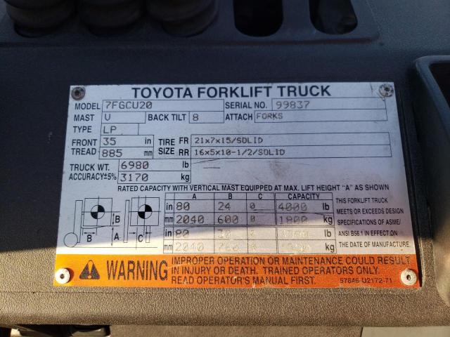 99837 - 2007 TOYOTA FORKLIFT ORANGE photo 10