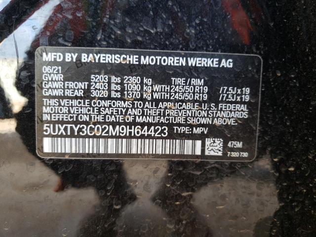 5UXTY3C02M9H64423 - 2021 BMW X3 SDRIVE3 BLACK photo 10