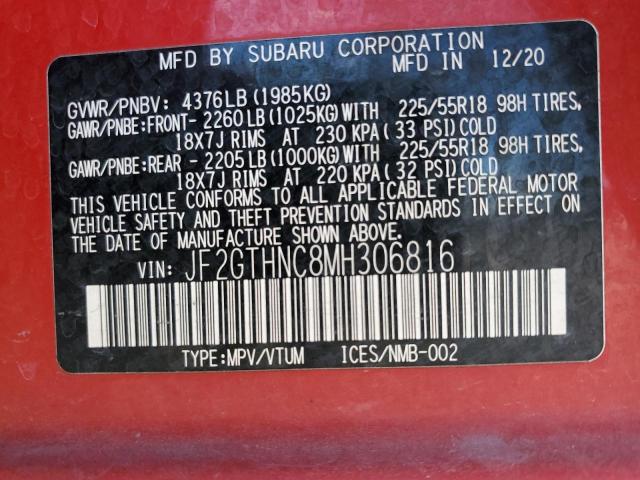 JF2GTHNC8MH306816 - 2021 SUBARU CROSSTREK RED photo 10