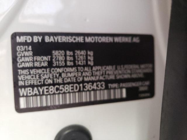 WBAYE8C58ED136433 - 2014 BMW 7 SERIES WHITE photo 10