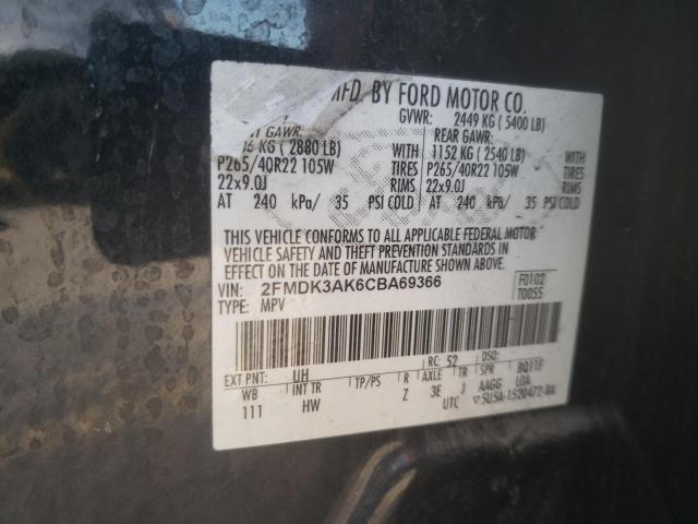 2FMDK3AK6CBA69366 - 2012 FORD EDGE SPORT BLACK photo 10