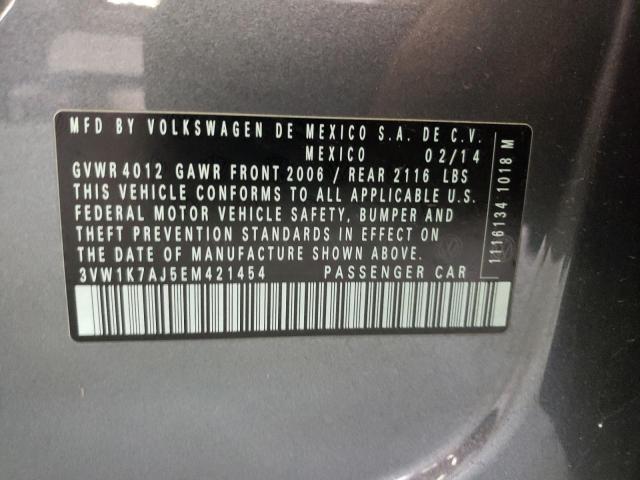 3VW1K7AJ5EM421454 - 2014 VOLKSWAGEN JETTA BASE Boz foto 10
