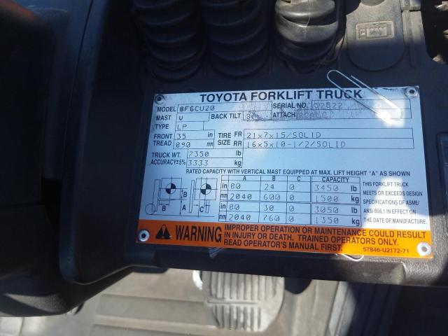 52522 - 2014 TOYOTA FORKLIFT ORANGE photo 10