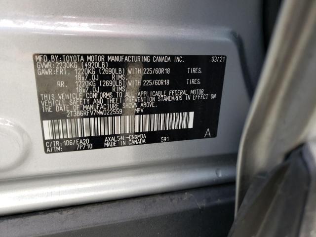 2T3B6RFV7MW022559 - 2021 TOYOTA RAV4 XLE P SILVER photo 10