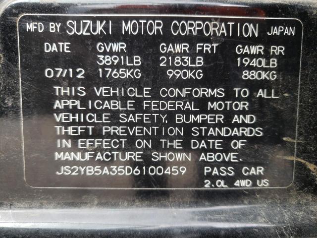 JS2YB5A35D6100459 - 2013 SUZUKI SX4 BLACK photo 10