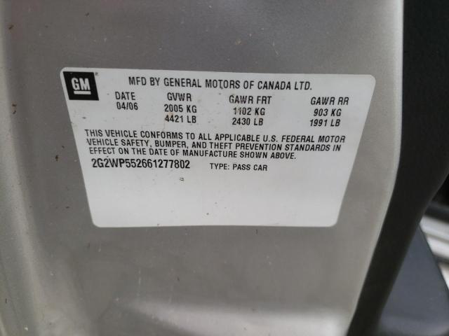2G2WP552661277802 - 2006 PONTIAC GRAND PRIX ვერცხლისფერი ფოტო 10