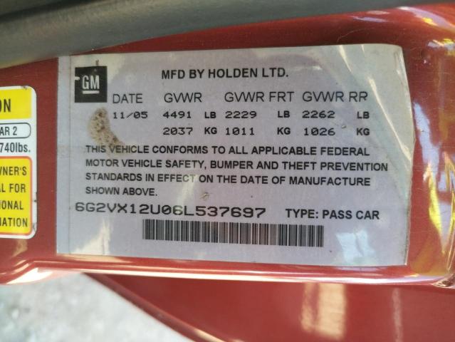 6G2VX12U06L537697 - 2006 PONTIAC GTO RED photo 10