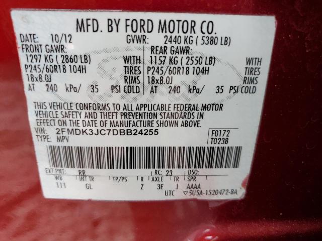 2FMDK3JC7DBB24255 - 2013 FORD EDGE SEL RED photo 10