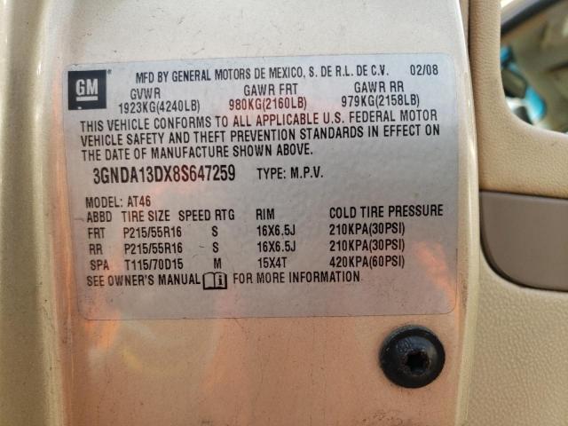 3GNDA13DX8S647259 - 2008 CHEVROLET HHR LS GOLD photo 10