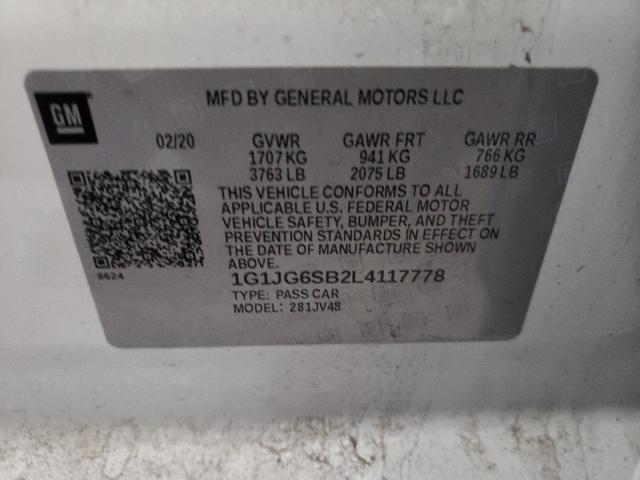 1G1JG6SB2L4117778 - 2020 CHEVROLET SONIC WHITE photo 10