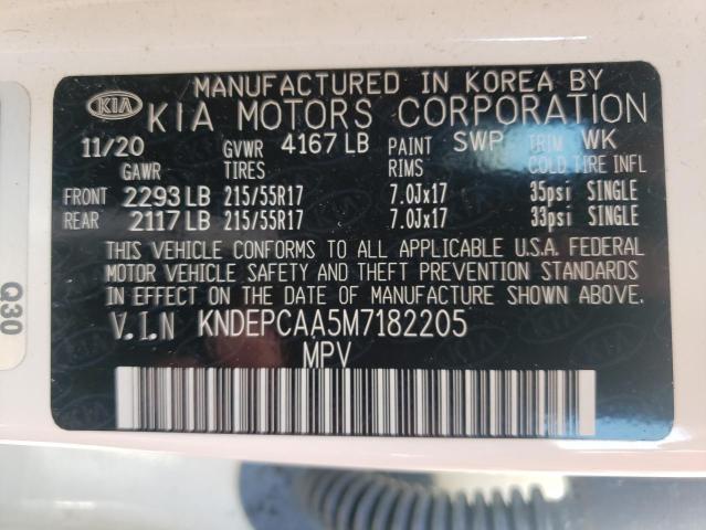 KNDEPCAA5M7182205 - 2021 KIA SELTOS LX WHITE photo 10