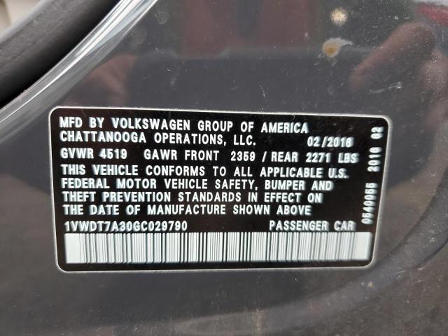 1VWDT7A30GC029790 - 2016 VOLKSWAGEN PASSAT R-L GRAY photo 10