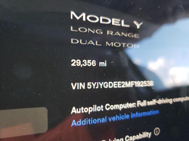 5YJYGDEE2MF192538 - 2021 TESLA MODEL Y Blanc photo 8