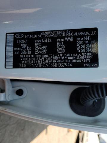 5NMJBCAE6NH037944 - 2022 HYUNDAI TUCSON SEL WHITE photo 10