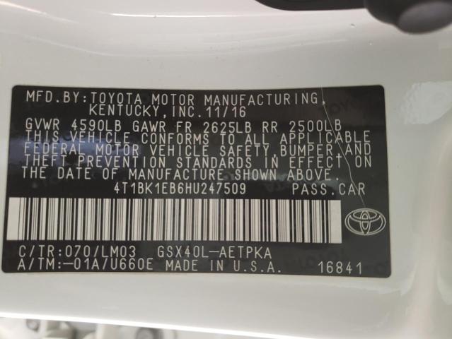 4T1BK1EB6HU247509 - 2017 TOYOTA AVALON XLE WHITE photo 10