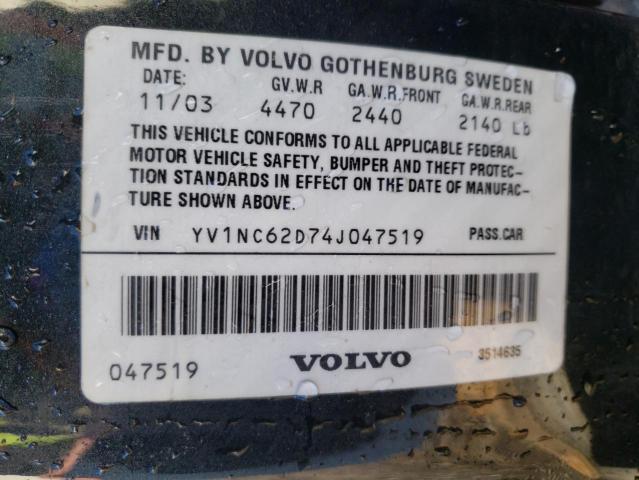 YV1NC62D74J047519 - 2004 VOLVO C70 HPT BLACK photo 10