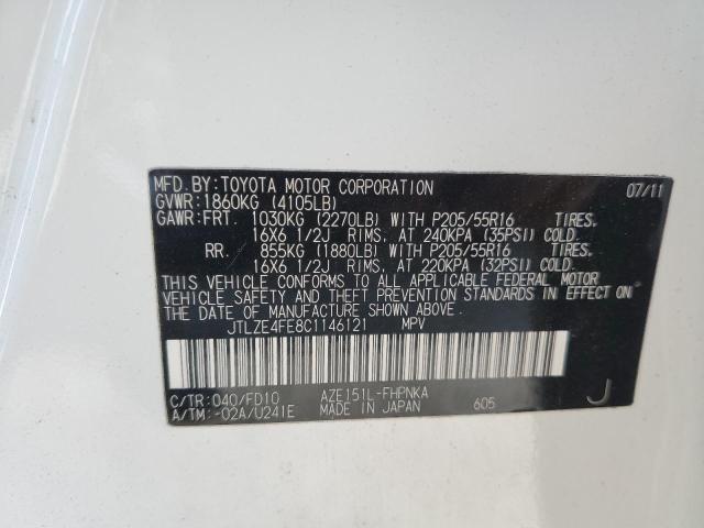 JTLZE4FE8C1146121 - 2012 TOYOTA SCION XB Beyaz fotoğraf 10
