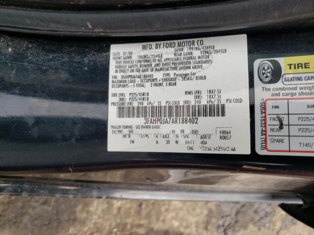 3FAHP0JA7AR188402 - 2010 FORD FUSION SEL BLACK photo 10