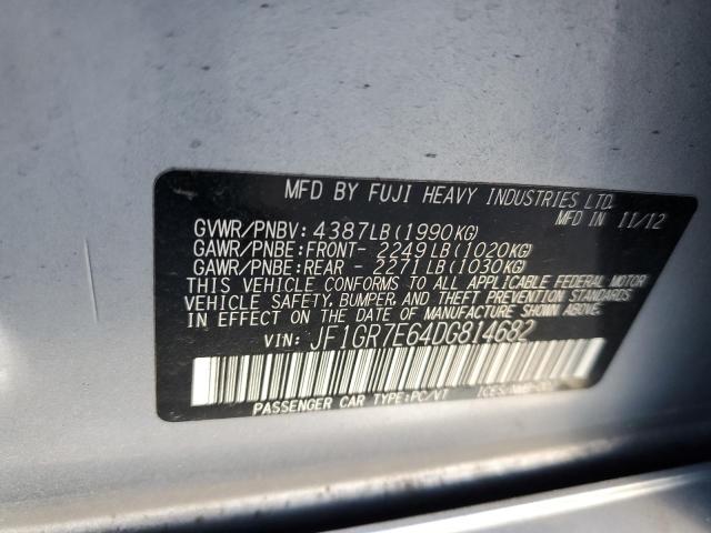 JF1GR7E64DG814682 - 2013 SUBARU IMPREZA WR SILVER photo 10