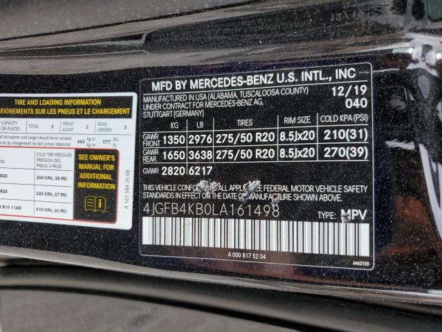 4JGFB4KB0LA161498 - 2020 MERCEDES-BENZ GLE 350 4M BLACK photo 10