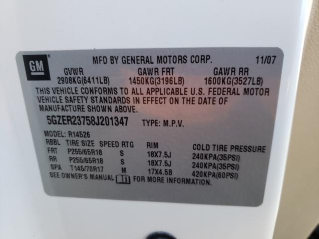 5GZER23758J201347 - 2008 SATURN OUTLOOK XR WHITE photo 10