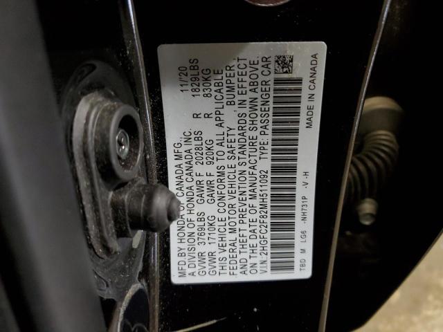 2HGFC2F82MH511092 - 2021 HONDA CIVIC SPOR BLACK photo 10