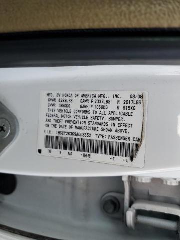 1HGCP26369A008652 - 2009 HONDA ACCORD LX WHITE photo 10