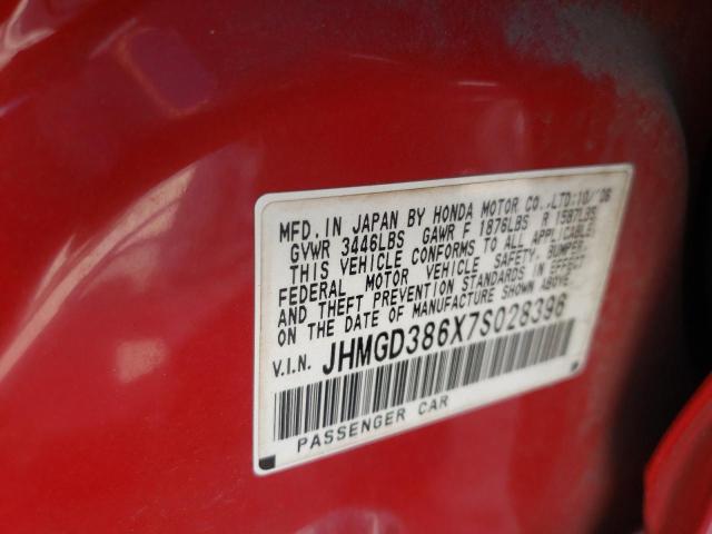 JHMGD386X7S028396 - 2007 HONDA FIT S 红色 照片 10