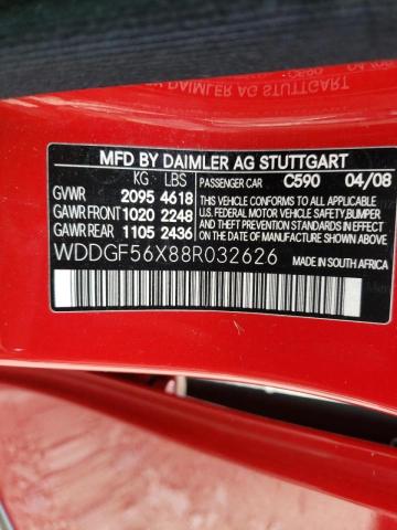 WDDGF56X88R032626 - 2008 MERCEDES-BENZ C 350 RED photo 10