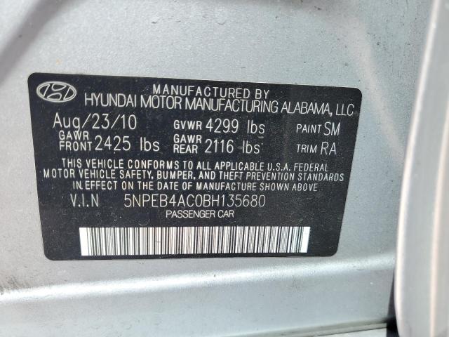 5NPEB4AC0BH135680 - 2011 HYUNDAI SONATA GLS SILVER photo 10