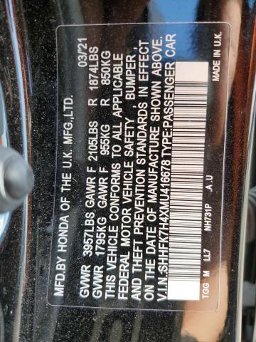 SHHFK7H4XMU416678 - 2021 HONDA CIVIC SPOR 黑色 照片 10