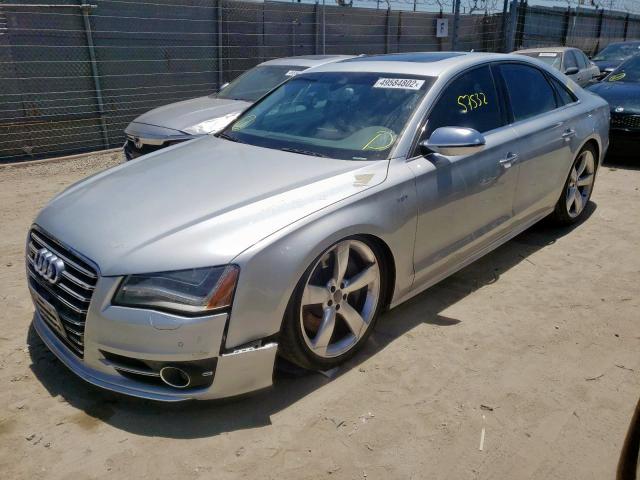 WAUD2AFD1EN005274 - 2014 AUDI S8 QUATTRO SILVER photo 2