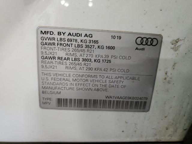 WA1VAAGE9KB024079 - 2019 AUDI E-TRON PRE WHITE photo 10