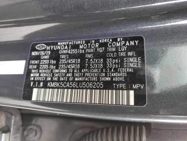 KM8K5CA56LU506205 - 2020 HYUNDAI KONA ULTIM CHARCOAL photo 10