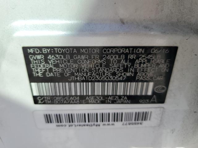 JTHBA1D23G5030547 - 2016 LEXUS IS 200T WHITE photo 10