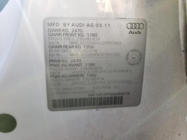 WA1VFCFP5BA089078 - 2011 AUDI Q5 PRESTIG WHITE photo 10