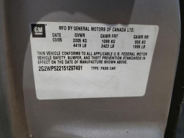 2G2WP522151297491 - 2005 PONTIAC GRAND PRIX ვერცხლისფერი ფოტო 10